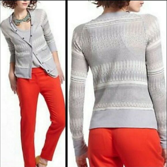 ANTHROPOLOGIE Postmark sweater etched frost sparkle metallic cardigan XS - Picture 2 of 7
